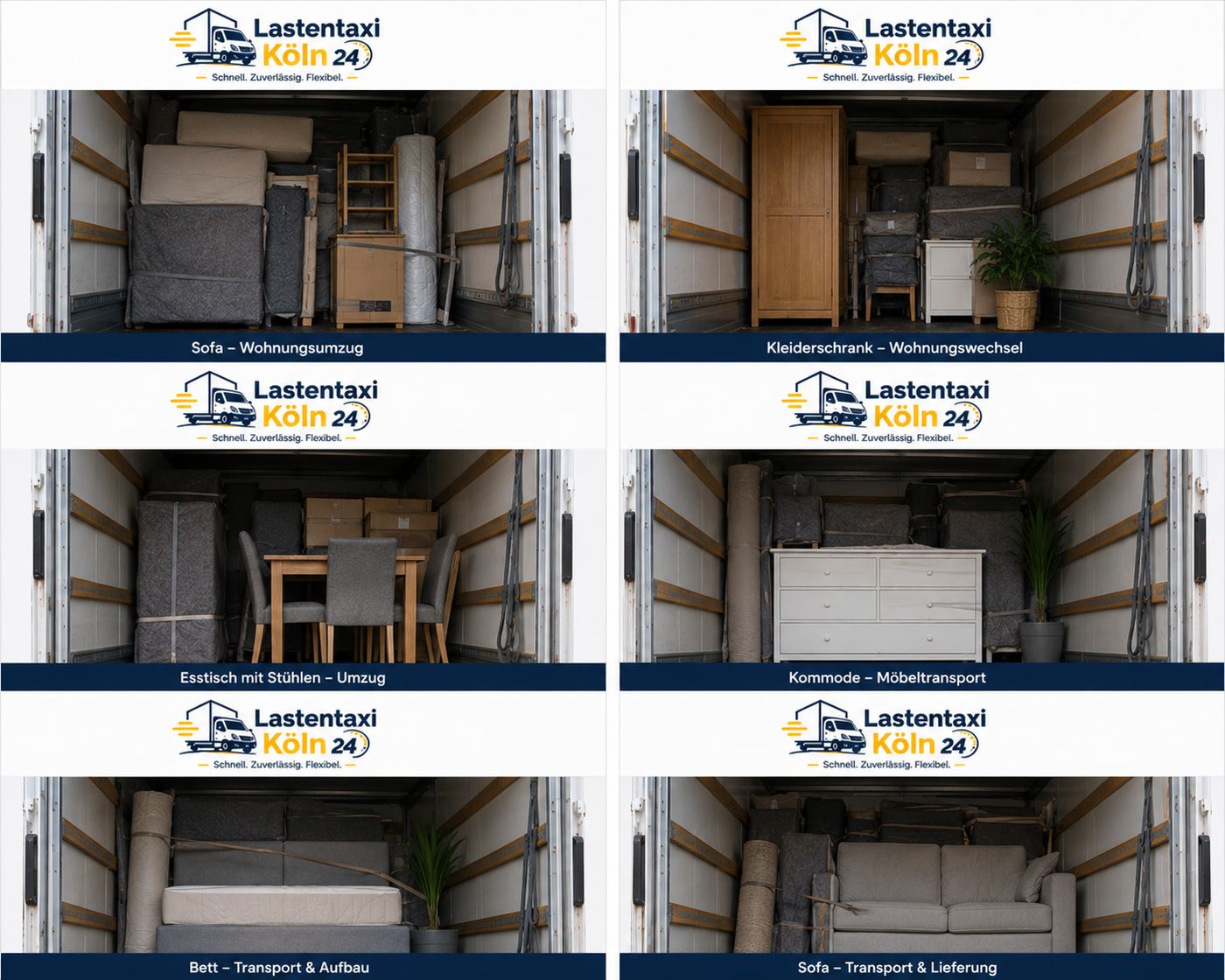 Möbeltransport Köln — Sofa, Kleiderschrank, Esstisch, Kommode und Bett sicher im Sprinter verladen